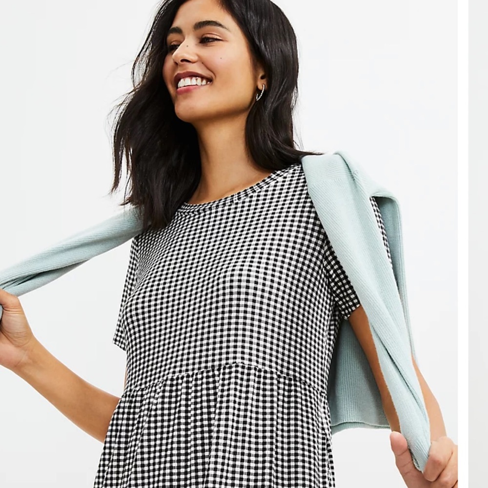 LOFT Black & White Gingham Mini Dress